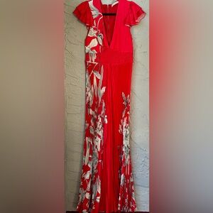 Alice + Olivia Red and White Floral Wide Leg Jumpsuit